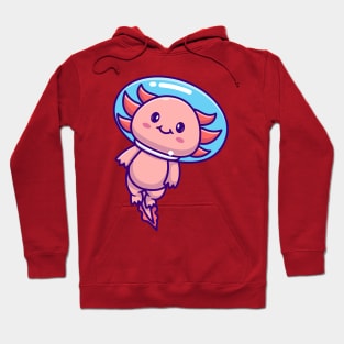 Cute Axolotl Astronaut Swimming Floating In Space Cartoon Hoodie